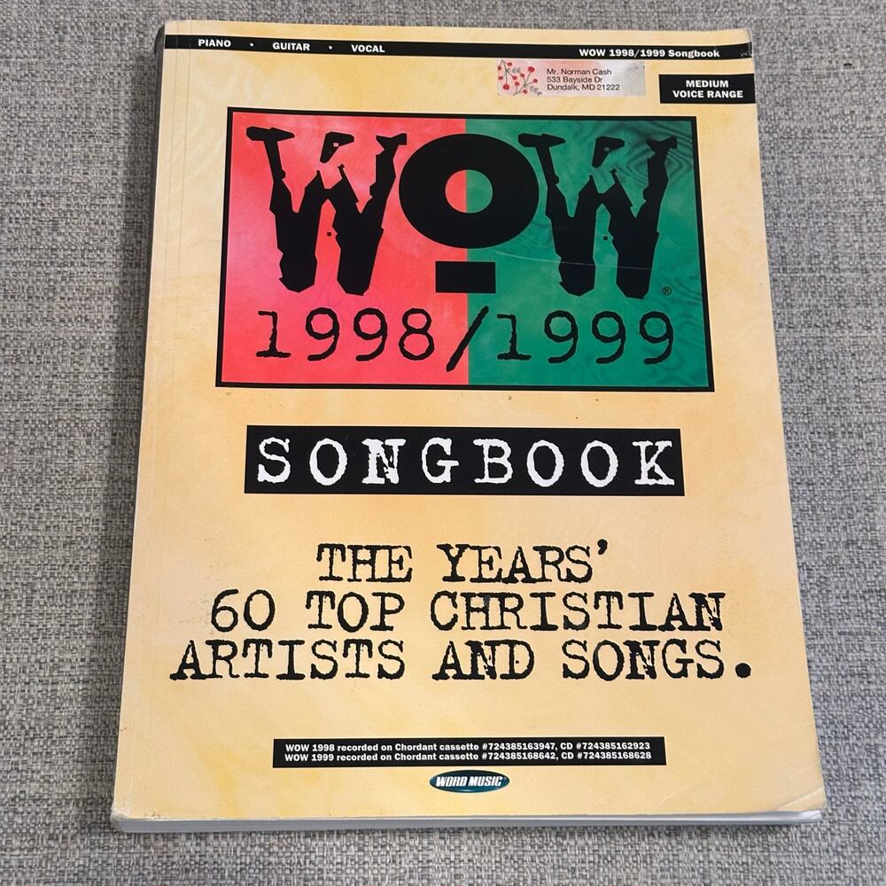 Wow Worship Songbook 1998 1999 Med Voice 60 Top Christian Artists & Songs Sheet